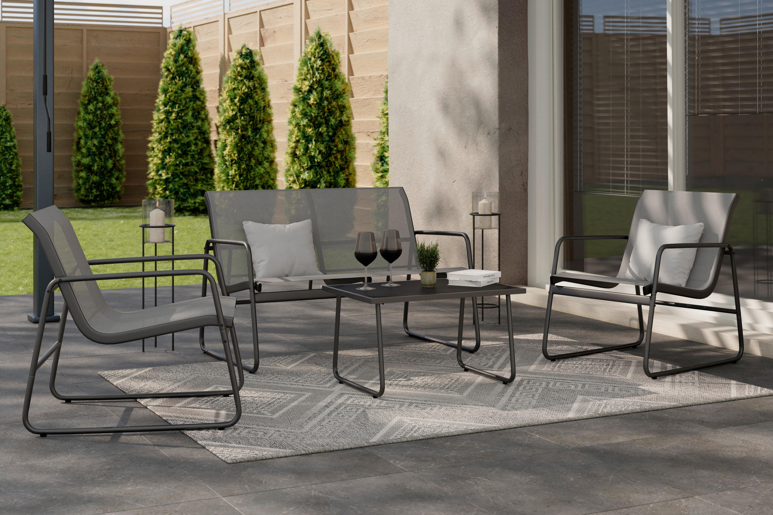 E-shop Ambia Garden SÚPRAVA ZÁHRADNÉHO NÁBYTKU 4-dielne, kov, sklo, textil