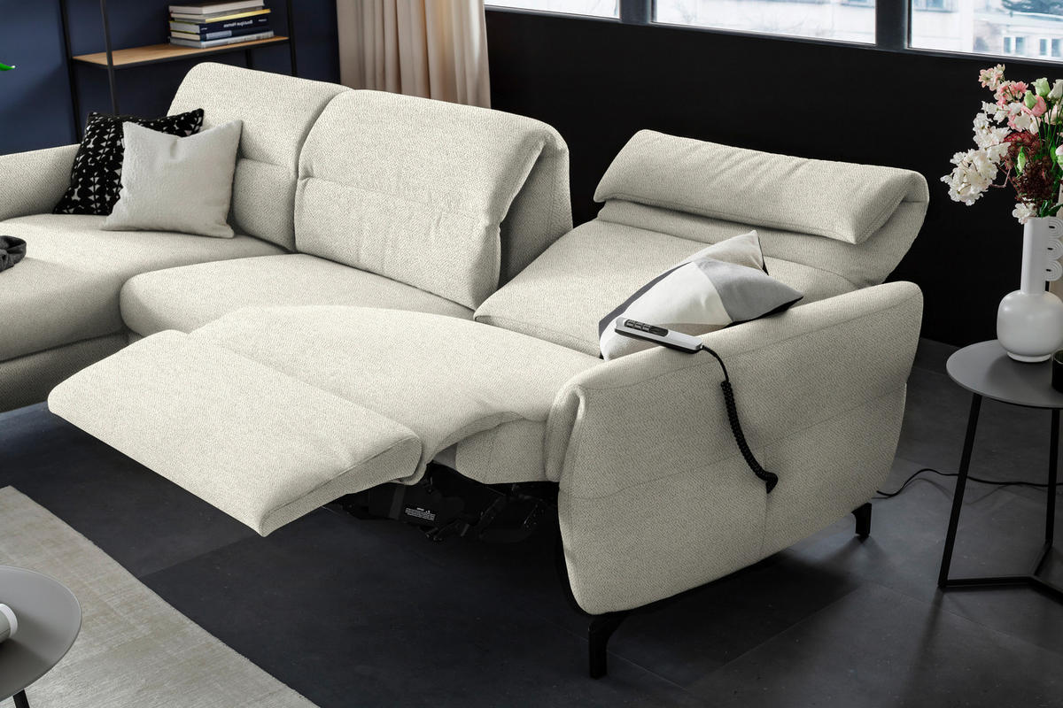 ECKSOFA Creme Chenille  - Creme/Schwarz, Design, Textil/Metall (187/299cm) - Schöner Wohnen