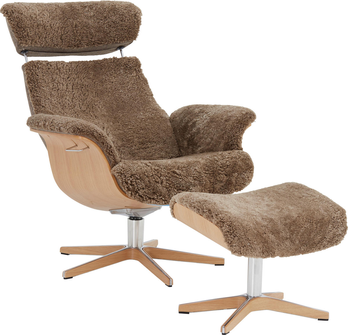 RELAXSESSEL in Holz, Metall, Fell Braun, Eichefarben, Alufarben  - Eichefarben/Alufarben, Natur, Holz/Fell (80/104.5/81cm) - Conform