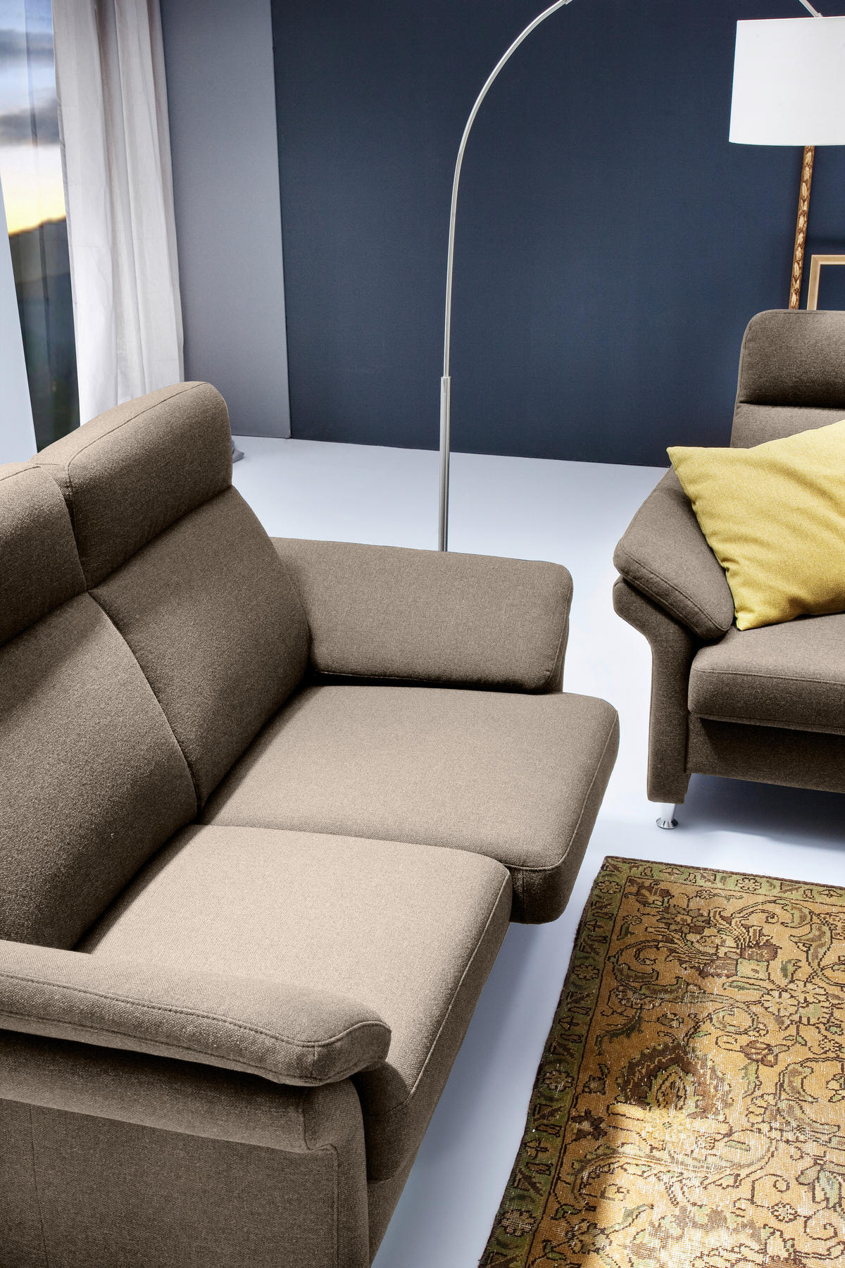 3-SITZER-SOFA Flachgewebe Taupe  - Taupe/Alufarben, MODERN, Textil/Metall (196/103/89cm) - Pure Home Comfort