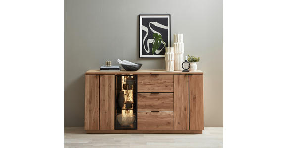 SIDEBOARD 180/93/48 cm  - Wildeiche/Schwarz, KONVENTIONELL, Glas/Holz (180/93/48cm) - Linea Natura