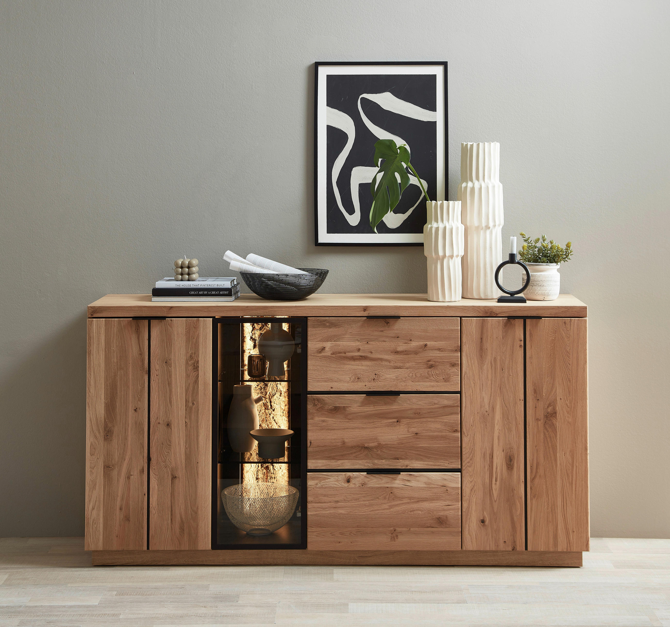 SIDEBOARD  in 180/93/48 cm  - Wildeiche/Schwarz, Natur, Glas/Holz (180/93/48cm) - Livetastic