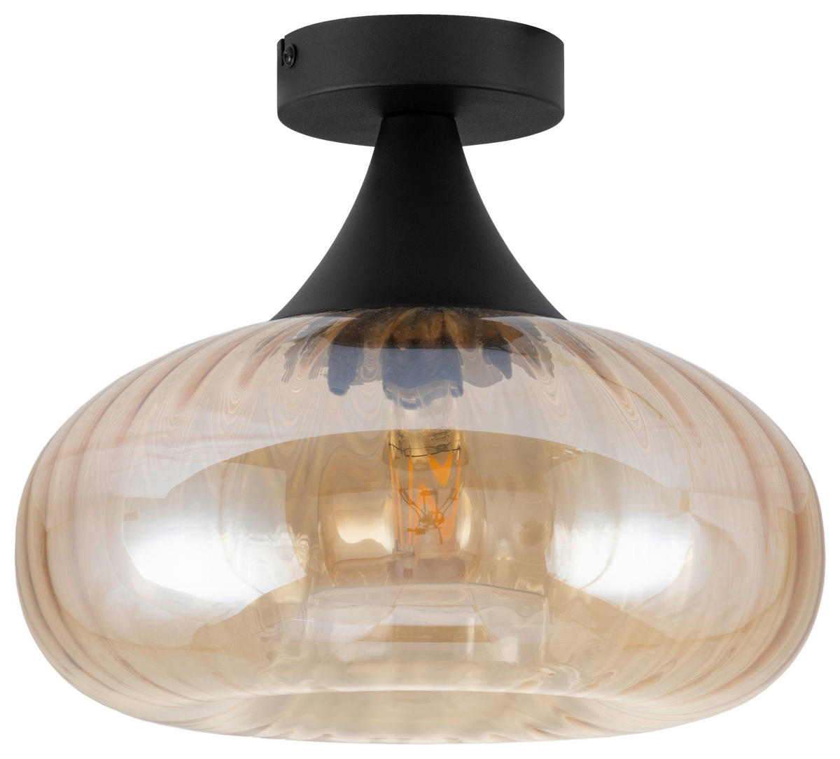 DECKENLEUCHTE 28/23 cm   - Bernsteinfarben/Schwarz, Design, Glas/Metall (28/23cm) - Collet's Monde