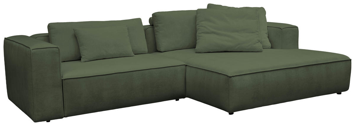 ECKSOFA Dunkelgrün Chenille Rücken echt  - Dunkelgrün/Schwarz, MODERN, Kunststoff/Textil (296/185cm) - Hom`in