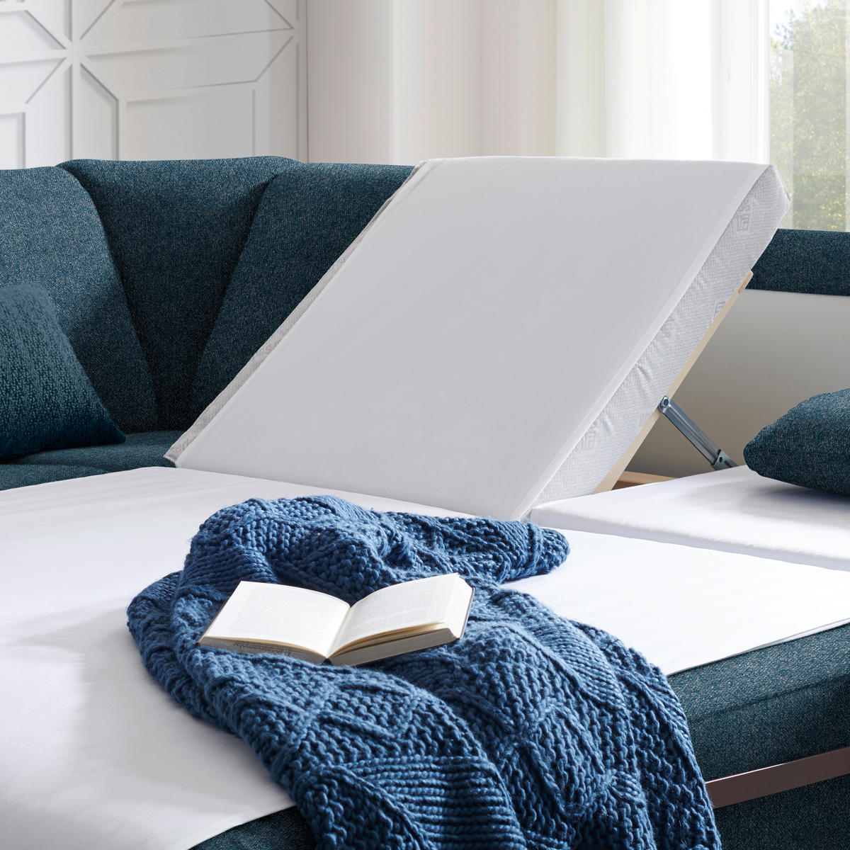 WOHNLANDSCHAFT in Chenille Blau  - Blau/Alufarben, KONVENTIONELL, Kunststoff/Textil (158/322/236cm) - Sedda