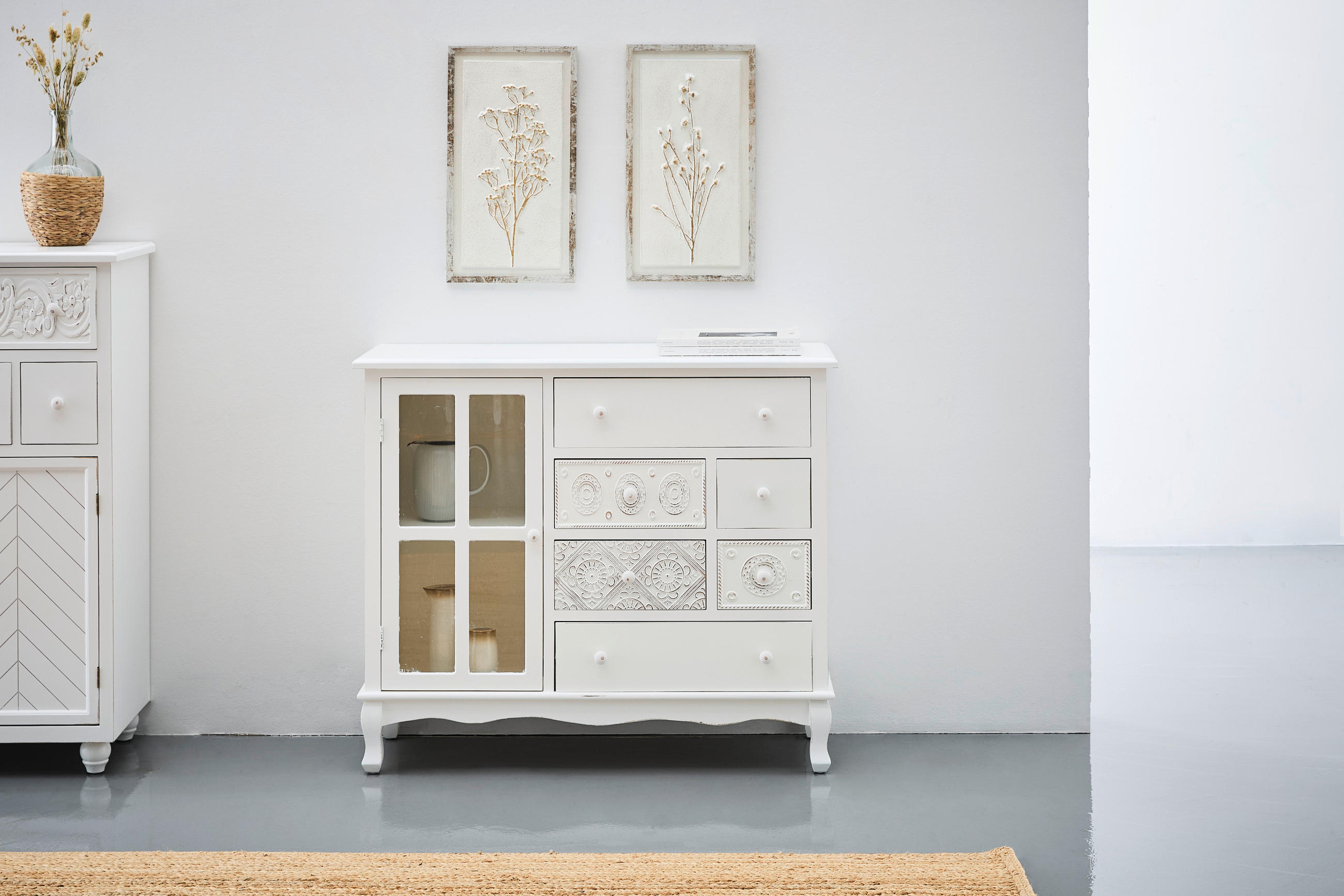 KOMMODE 106/90/36,5 cm in Weiss - Weiss, Romantik / Landhaus, Glas/Holz (106/90/36,5cm) - Landscape