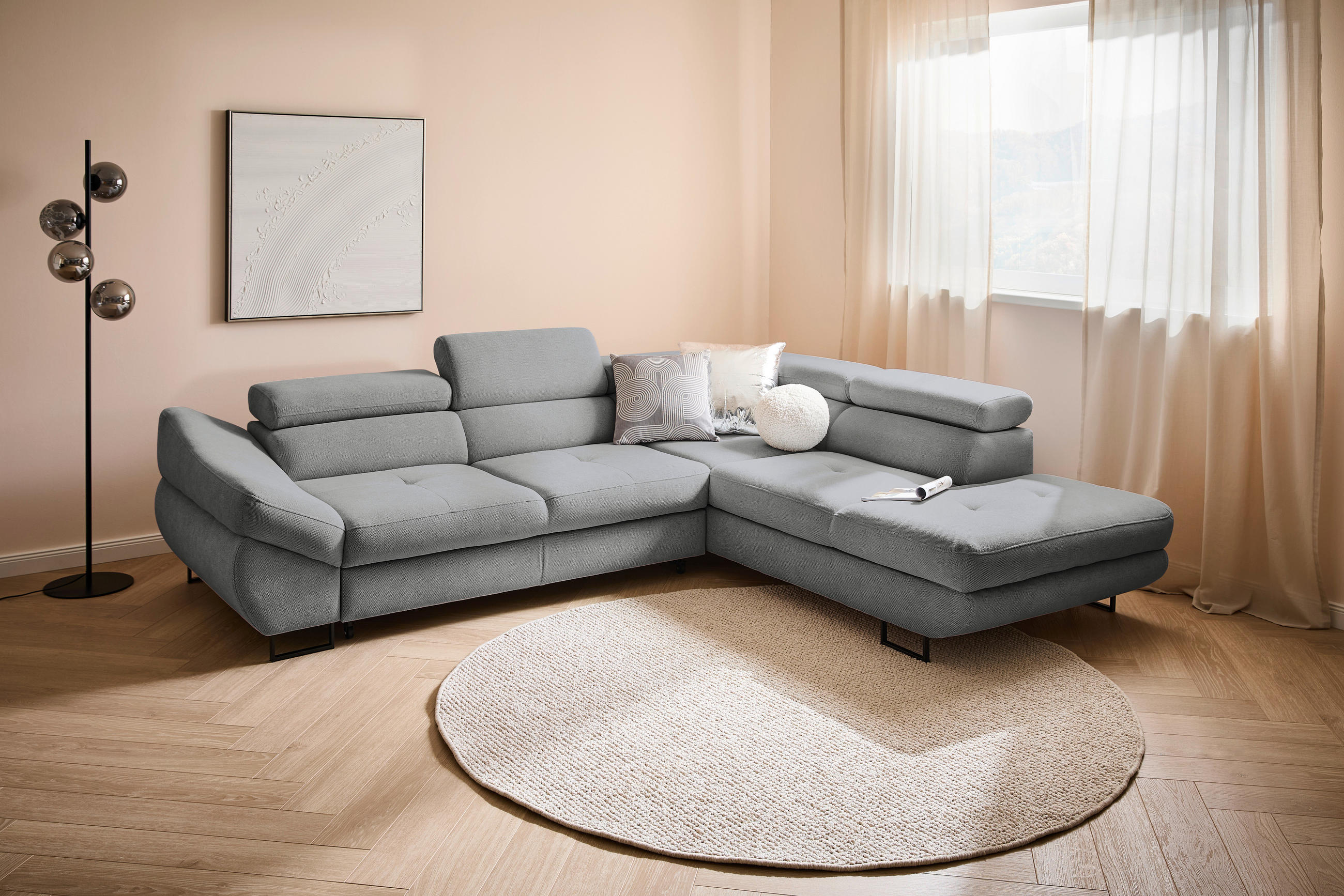 ECKSOFA in Webstoff Grau  - Schwarz/Grau, Design, Textil/Metall (280/235cm) - Hom`in
