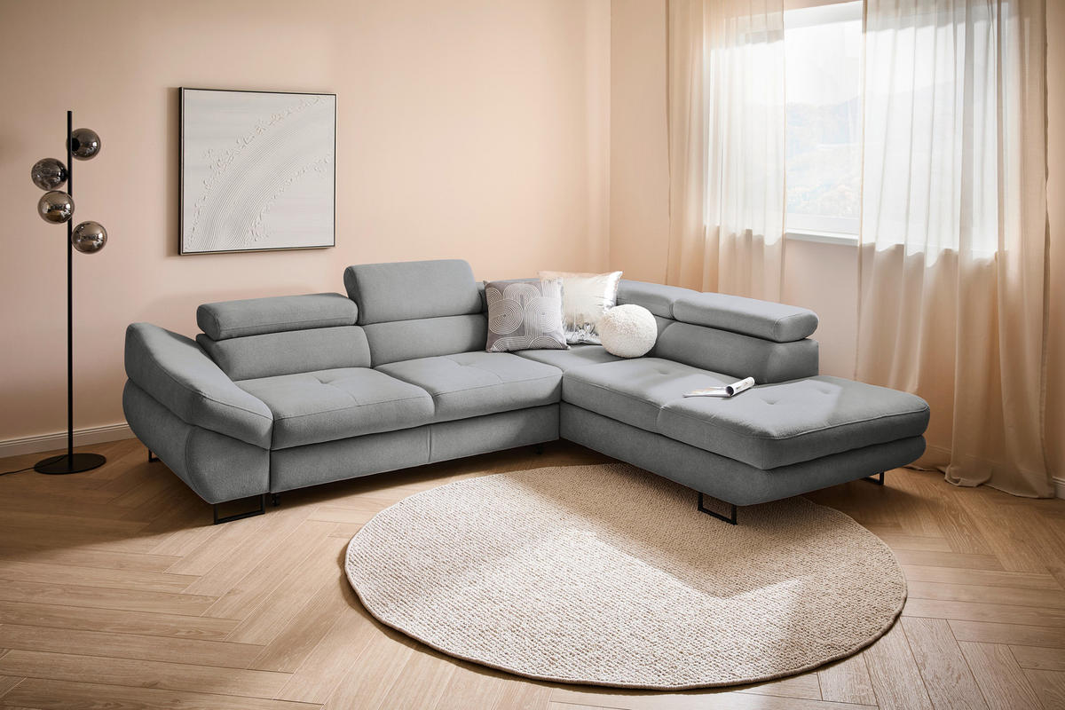 ECKSOFA in Webstoff Grau  - Schwarz/Grau, Design, Textil/Metall (280/235cm) - Hom`in