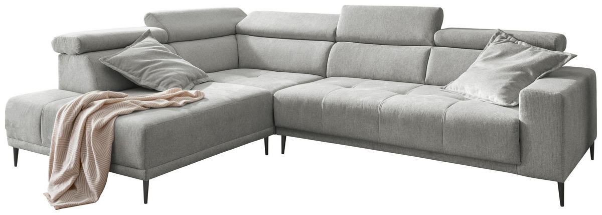 ECKSOFA INTERA in Struktur Grau  225/305 cm  - Schwarz/Grau, KONVENTIONELL, Textil/Metall (225/305cm) - Livetastic