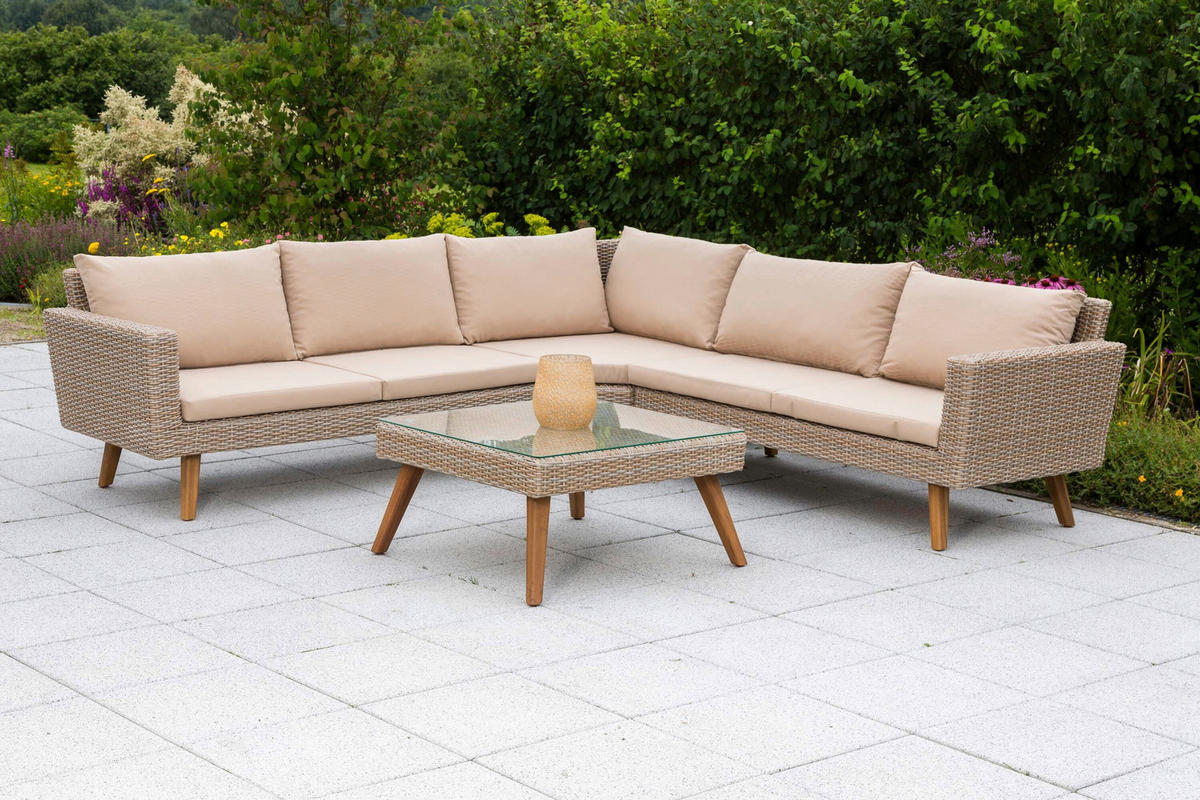 LOUNGEGARNITUR   Aluminium  - Naturfarben, KONVENTIONELL, Glas/Kunststoff - Gardenson