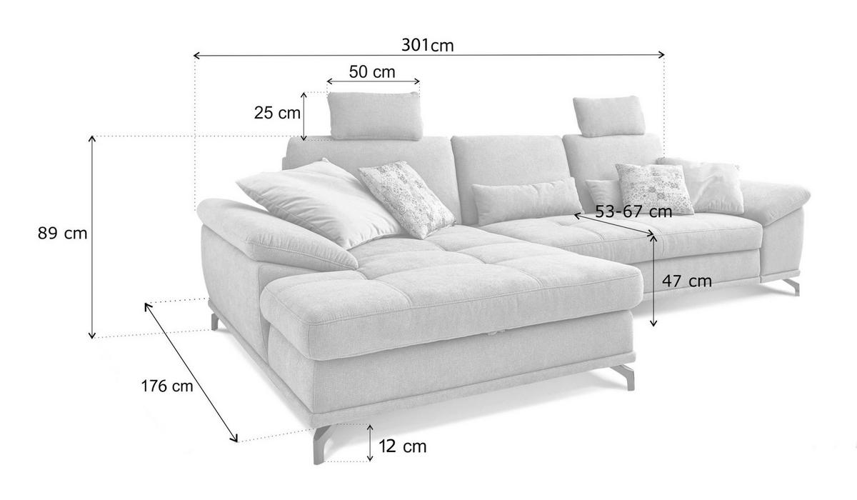 ECKSOFA  in Flachgewebe Grau  - Silberfarben/Grau, KONVENTIONELL, Textil/Metall (176/301cm) - Sit & More