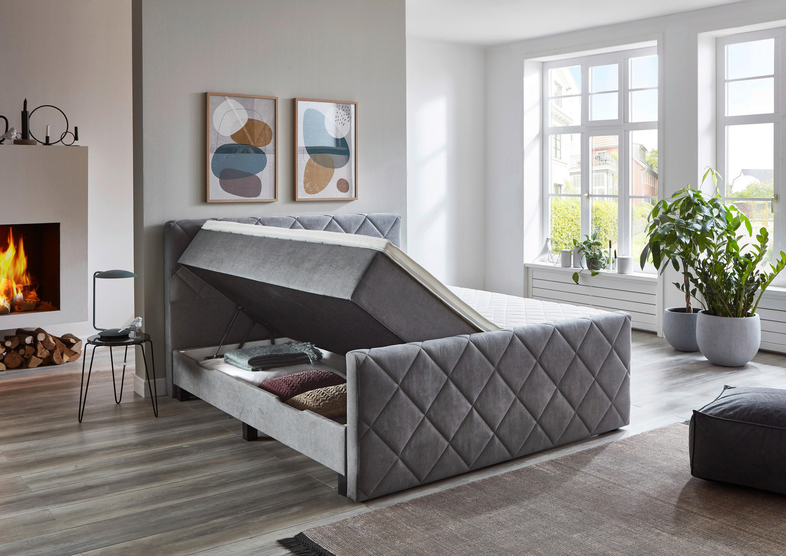 BOXSPRINGBETT 180/200 cm in Grau - Schwarz/Grau, KONVENTIONELL, Kunststoff/Textil (180/200cm) - Carryhome