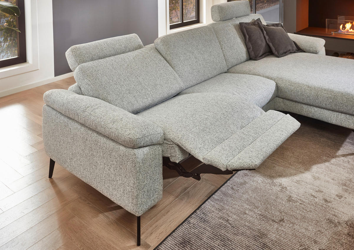 ECKSOFA  in Chenille Silberfarben  309/171 cm  - Silberfarben/Schwarz, Design, Textil/Metall (309/171cm) - Valdera