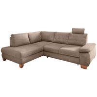 ECKSCHLAFSOFA Flachgewebe Hellbraun  inkl. Bettkasten, Schlaffunktion, Armteilverstellung, Sitztiefenverstellung, Liegefläche im Originalstoff, Kopfstütze  - Wildeiche/Hellbraun, MODERN, Holz/Textil (206/261cm) - Livetastic