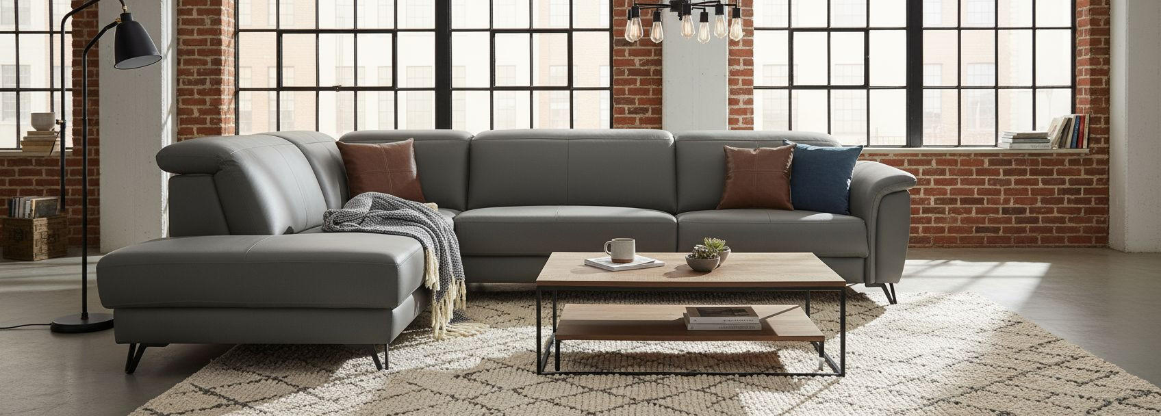 ROHOVÁ SEDAČKA, kůže, tmavě šedá - černá/tmavě šedá, Moderní, kov/dřevo (240/303cm) - Livetastic