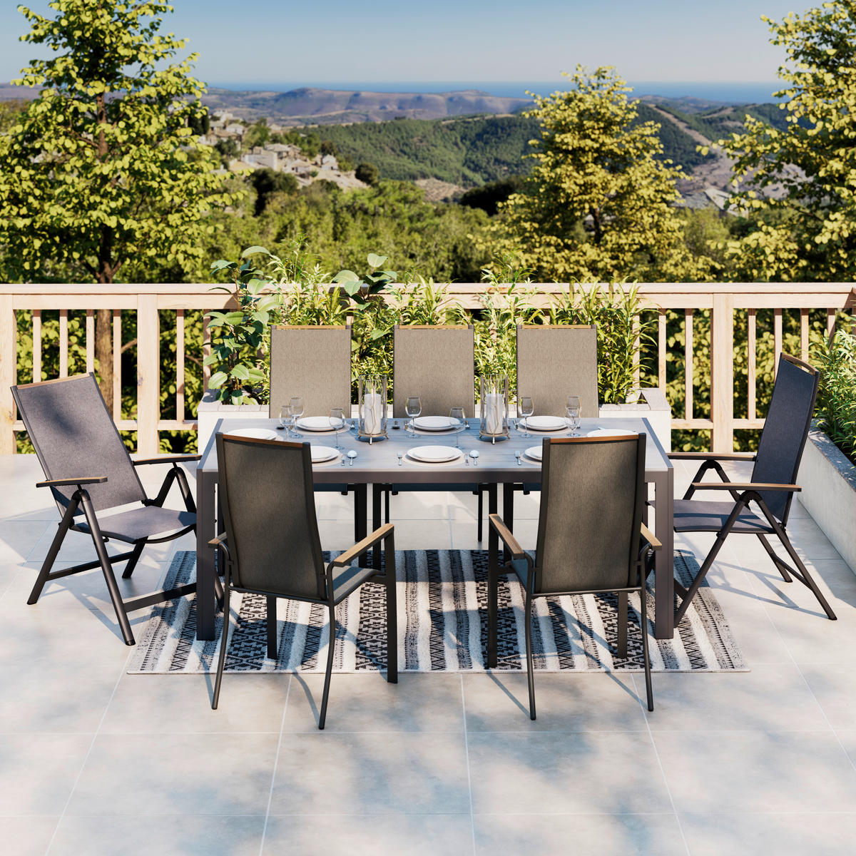 GARTENTISCH Metall, Kunststoff Grau, Dunkelgrau rechteckig  - Dunkelgrau/Grau, MODERN, Kunststoff/Metall (205/92/74cm) - Ambia Garden