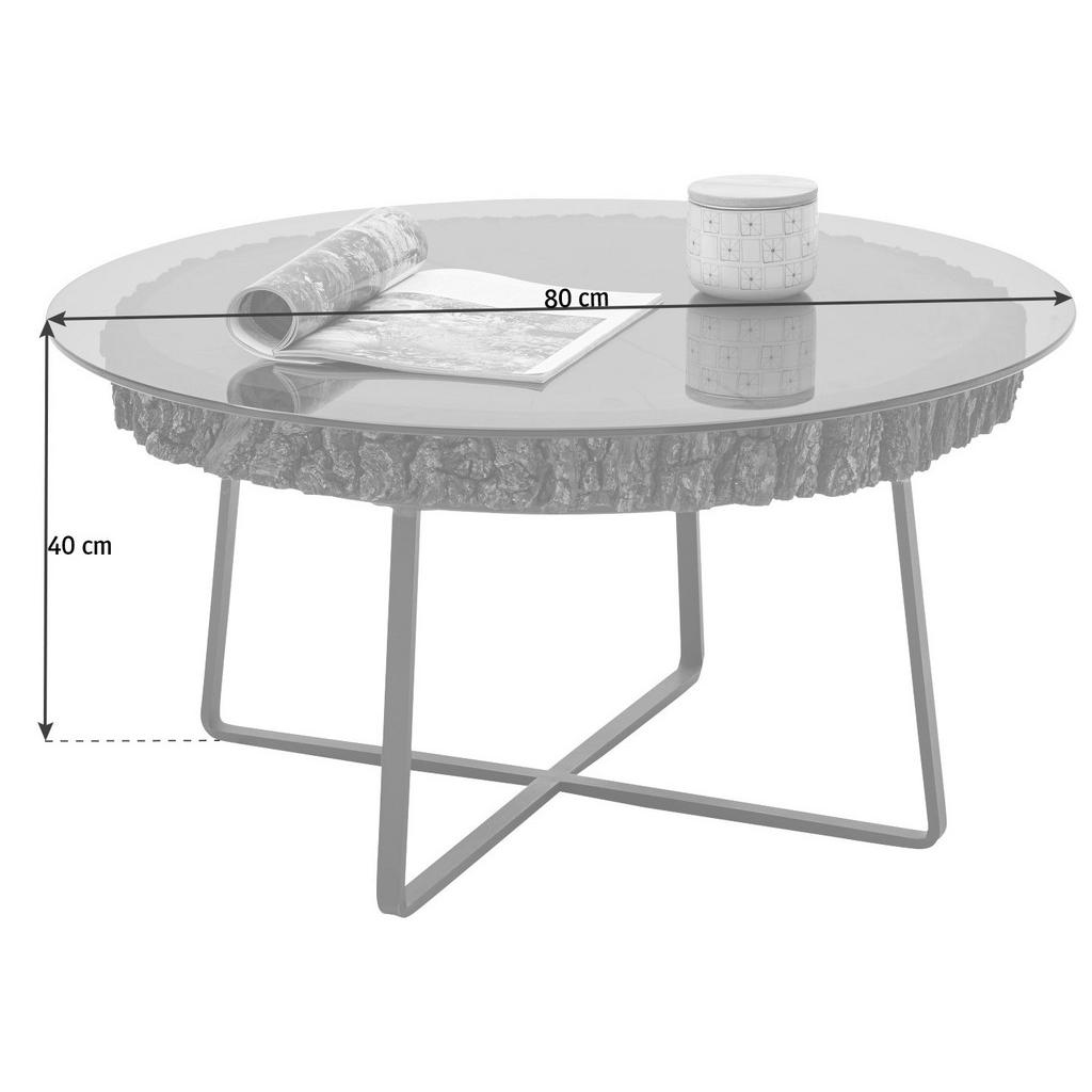 Thumbnail - Valnatura Couchtisch, Anthrazit, Eiche, Holz, Metall, Glas, Kerneiche, vollmassiv, rund, eckig, 80x40x80 cm, Goldenes M,...