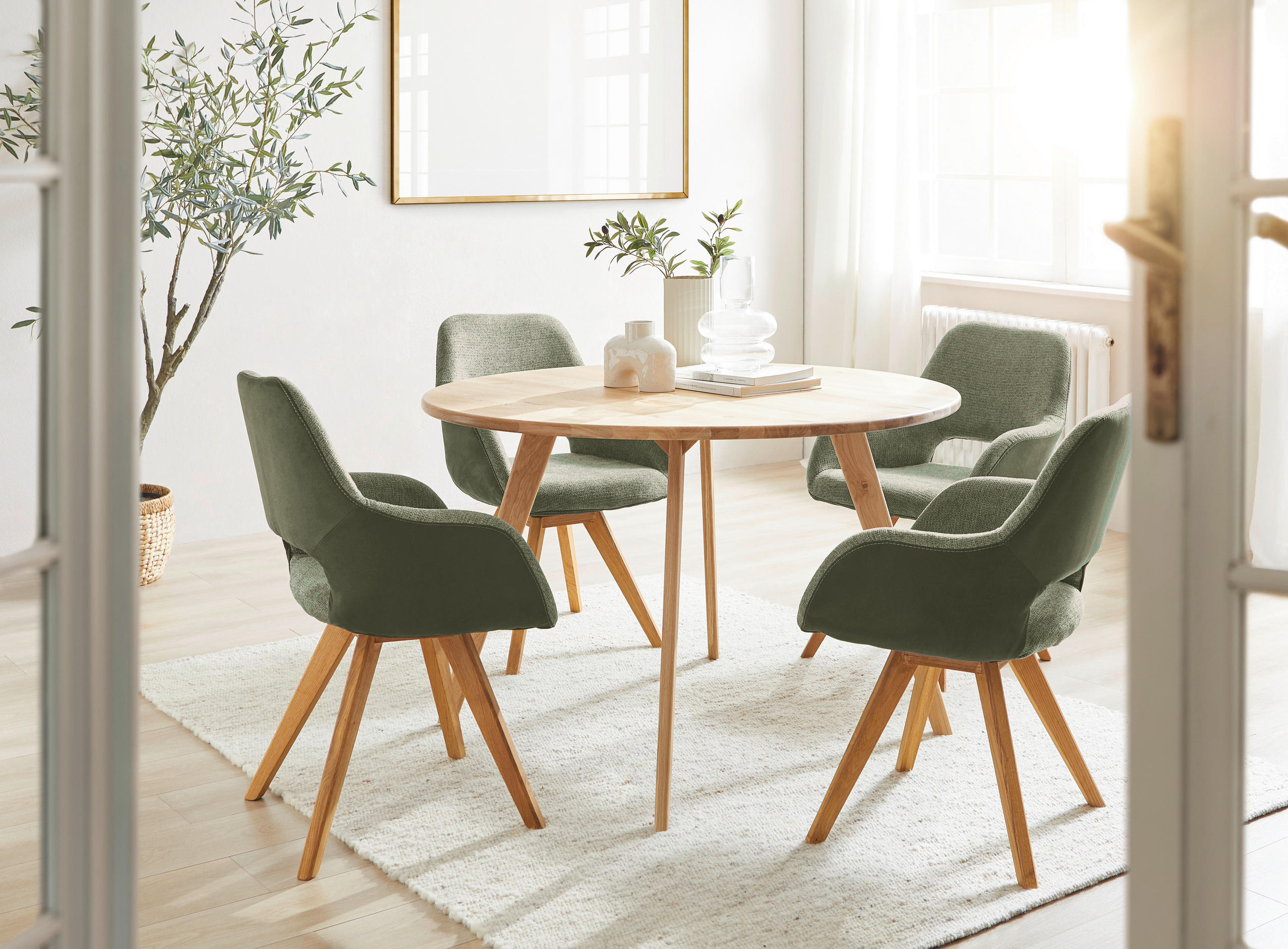 ARMLEHNSTUHL drehbar  in Flachgewebe, Mikrofaser  - Wildeiche/Olivgrün, Design, Holz/Textil (56/86/64cm) - Lomoco