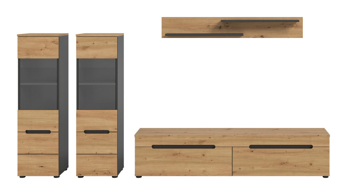 WOHNWAND 3-teilig  in Eiche Artisan  272/141/33 cm  - Schwarz/Eiche Artisan, Design, Holzwerkstoff/Kunststoff (272/141/33cm) - Livetastic
