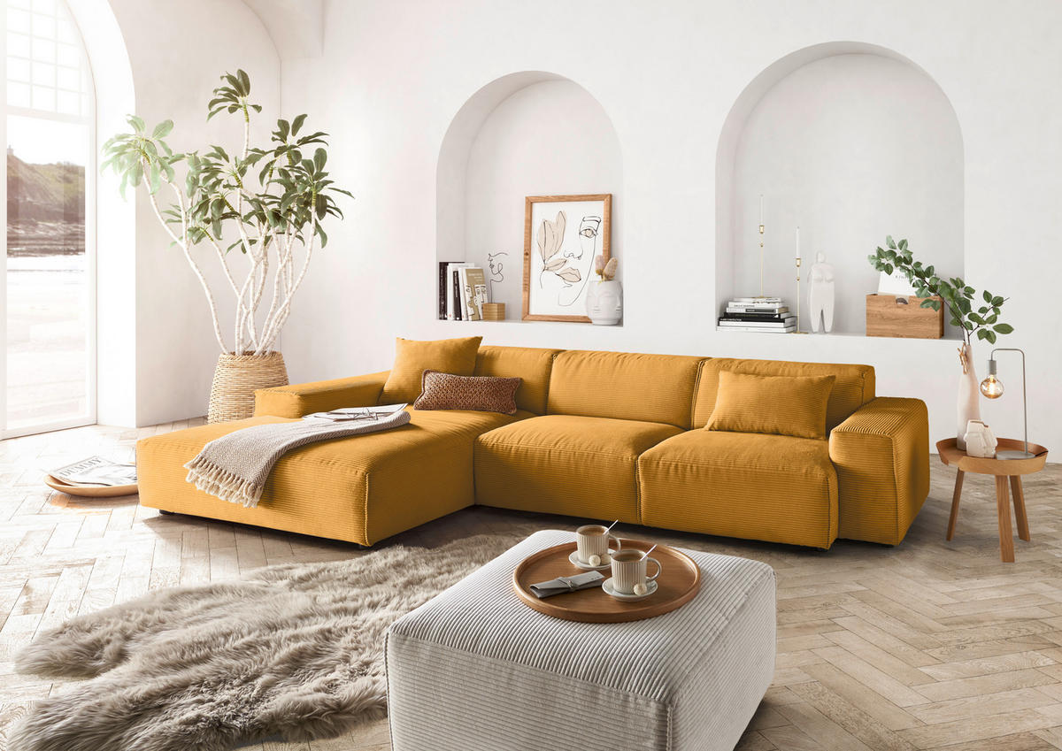ECKSOFA 9125 Goldfarben, Gelb Cord  - Gelb/Goldfarben, Design, Kunststoff/Textil (189/300cm) - Pure Home Lifestyle