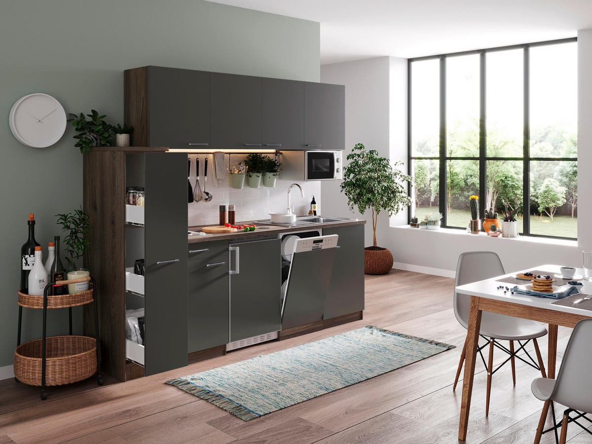 MODULKÖK 225 cm   i grå  - aluminiumfärg/grå, Basics, trämaterial/plast (225cm) - Respekta