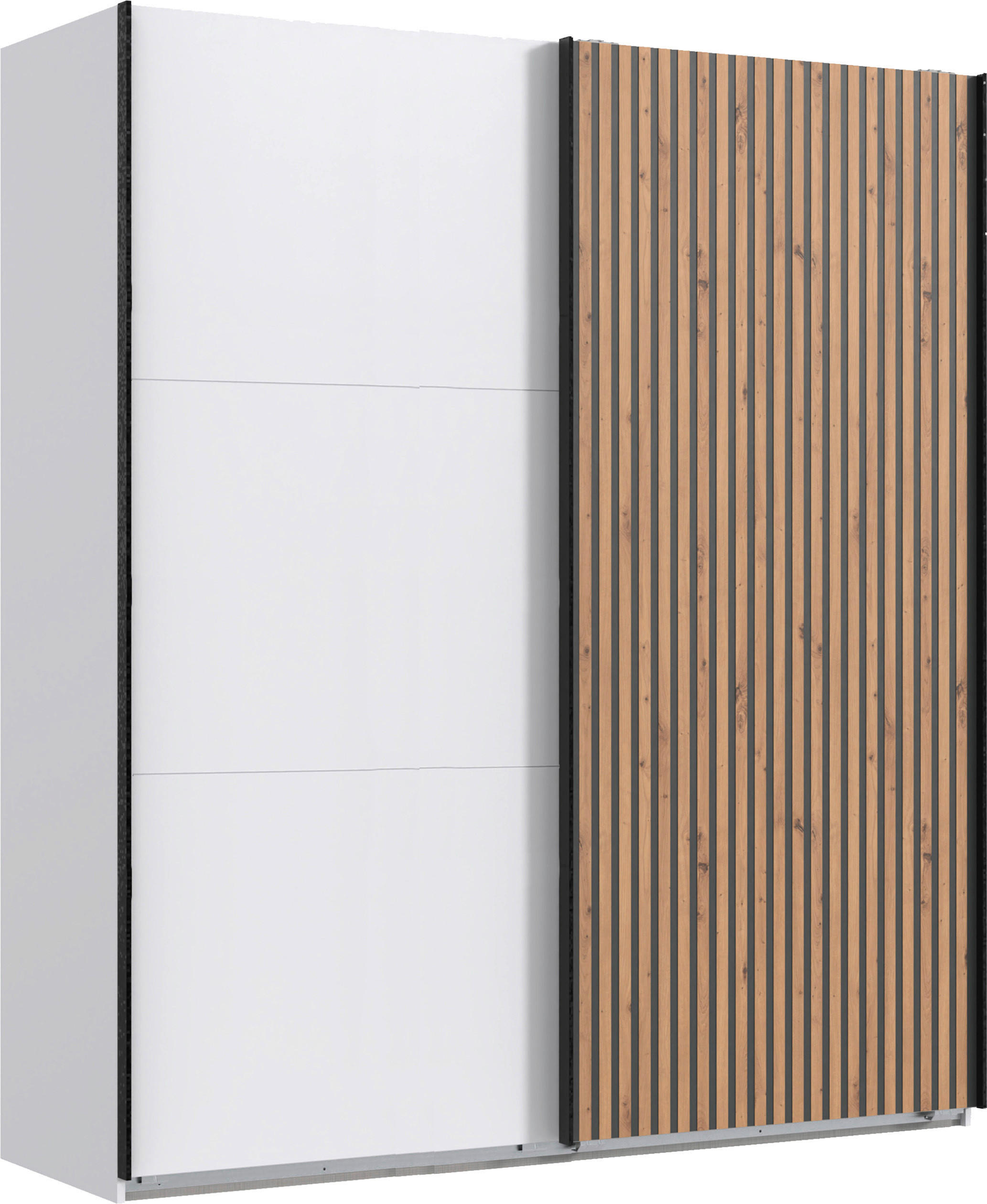 GARDEROB MED SKJUTDÖRRAR 200/218/65 cm 2-dörrar - vit/grafitfärgad, Klassisk, metall/trämaterial (200/218/65cm) - Carryhome