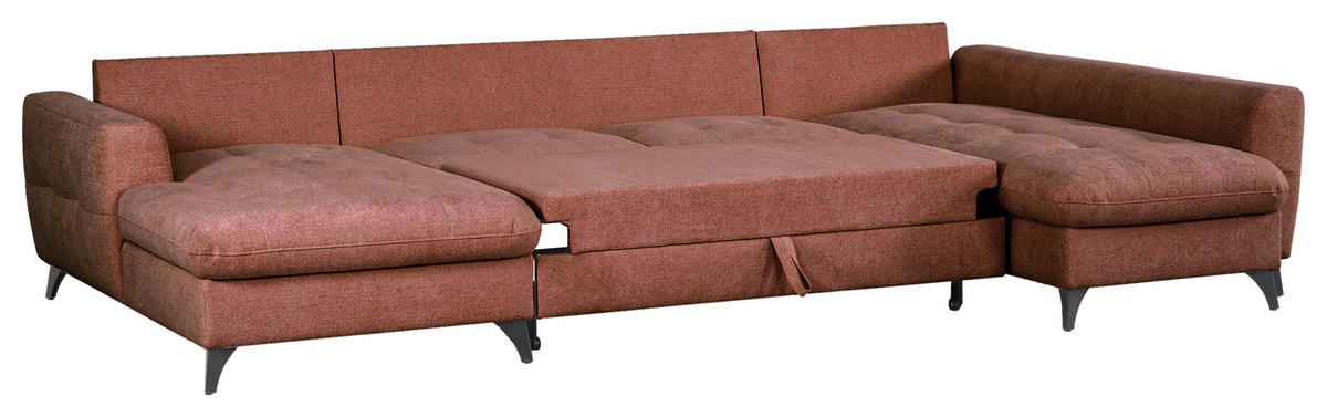 WOHNLANDSCHAFT Rot Chenille  - Rot/Schwarz, KONVENTIONELL, Textil/Metall (160/340/188cm) - Xora