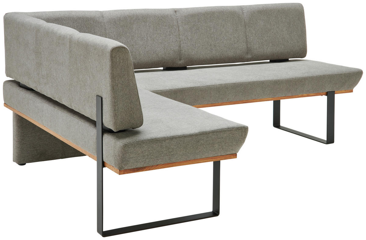 ECKBANK 175/225 cm Webstoff Grau Eiche vollmassiv   - Schwarz/Grau, MODERN, Holz/Textil (175/225cm) - Livetastic