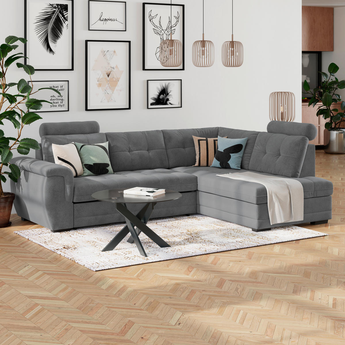 ECKSOFA  Mikrofaser, Struktur Anthrazit  - Anthrazit/Schwarz, Konventionell, Kunststoff/Textil (183/251cm) - MID.YOU