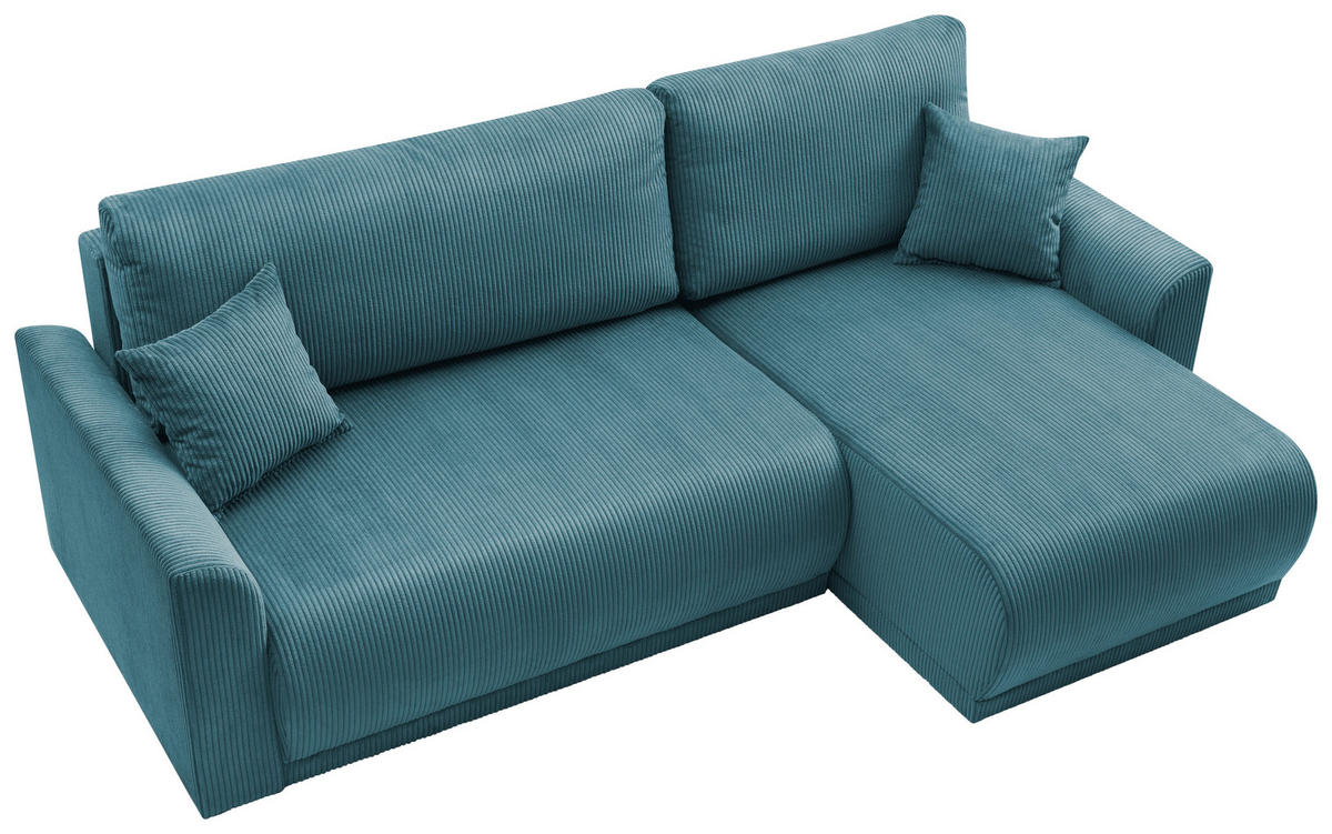 ECKSOFA KIMMY Hellblau Cord Zierkissen, Rückenkissen, Bettkasten  - Schwarz/Hellblau, Design, Kunststoff/Textil (233/146cm) - P & B