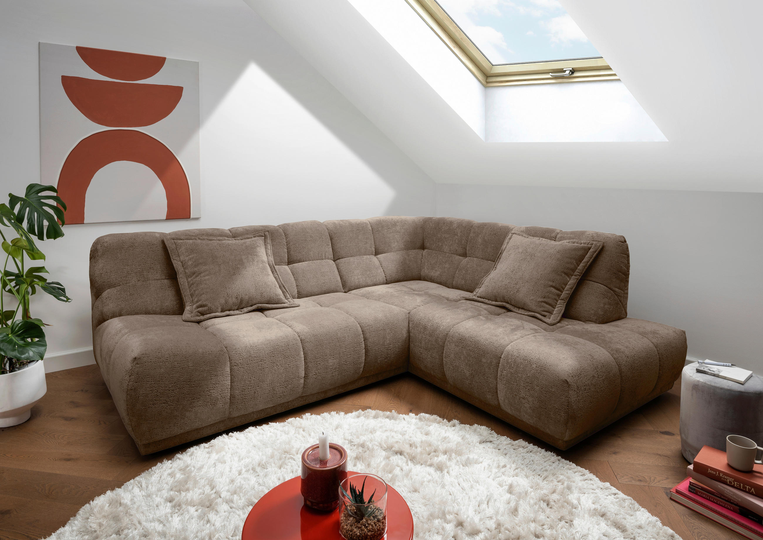 ECKSOFA Chenille Braun  - Schwarz/Braun, Modern, Kunststoff/Textil (254/203cm) - Livetastic