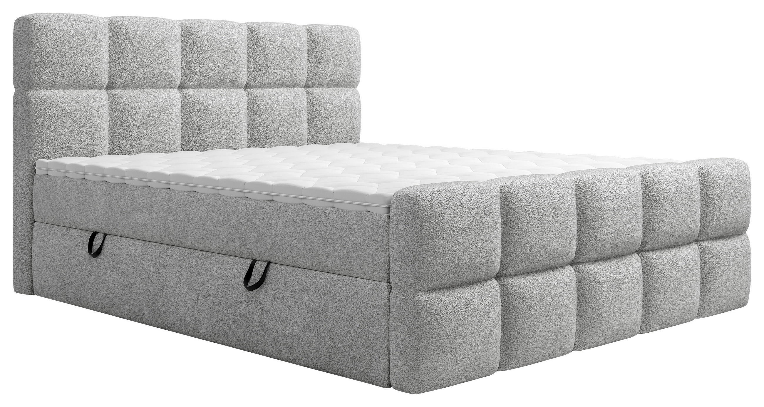 BOXBETT 180/200 cm,  in Silberfarben, gepolstertes Kopfteil, Bettkasten, Topper, H3 = fest  - Silberfarben, Design, Kunststoff/Textil (180/200cm) - Xora