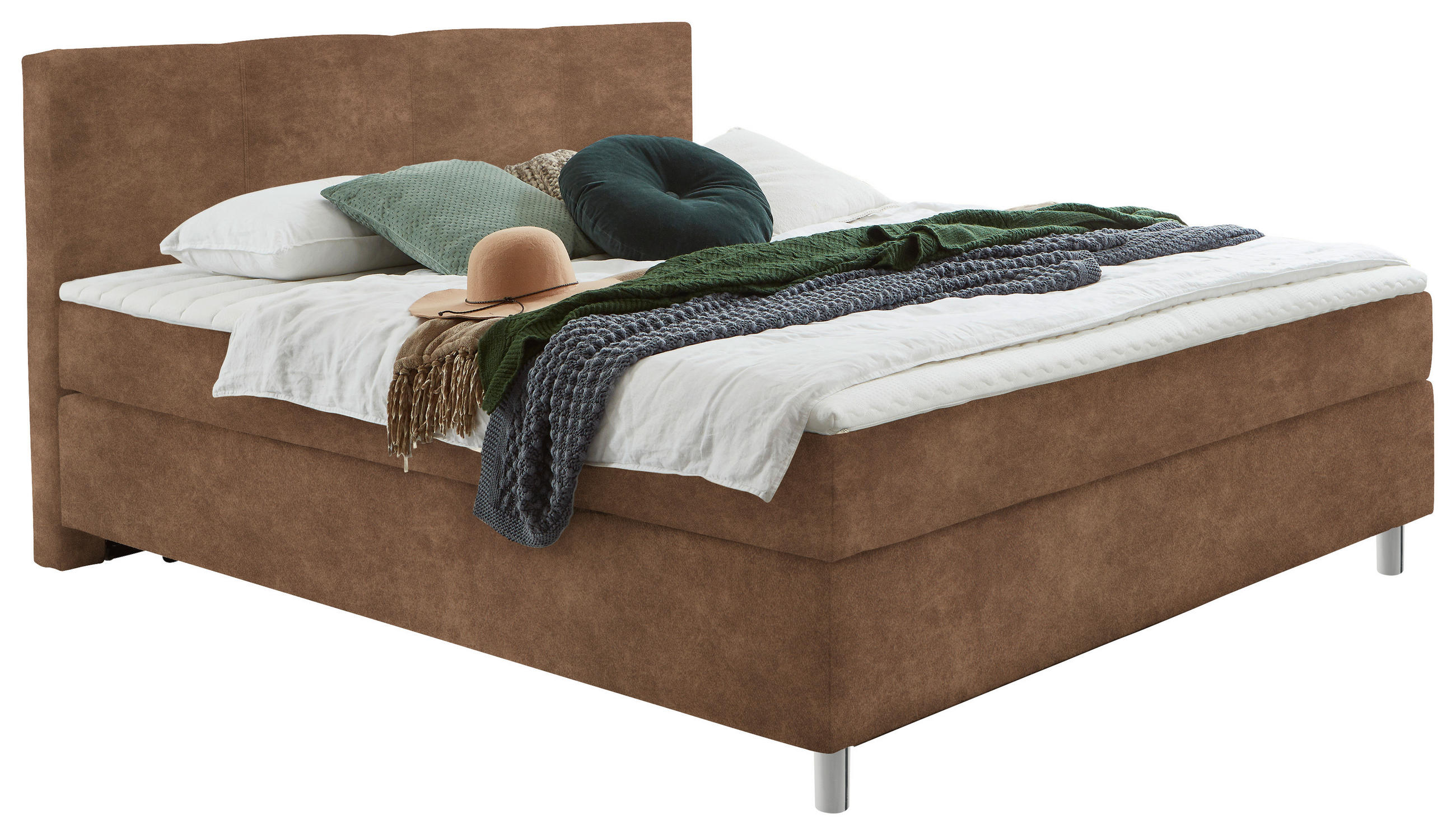 BOXSPRINGBETT 100/200 cm  in Braun  - Chromfarben/Braun, KONVENTIONELL, Kunststoff/Textil (100/200cm) - Hom`in