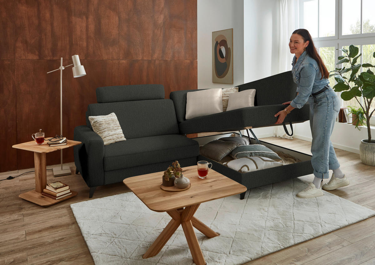 ECKSOFA  Chenille Anthrazit  - Anthrazit/Schwarz, Design, Textil/Metall (239/182cm) - Beldomo Comfort