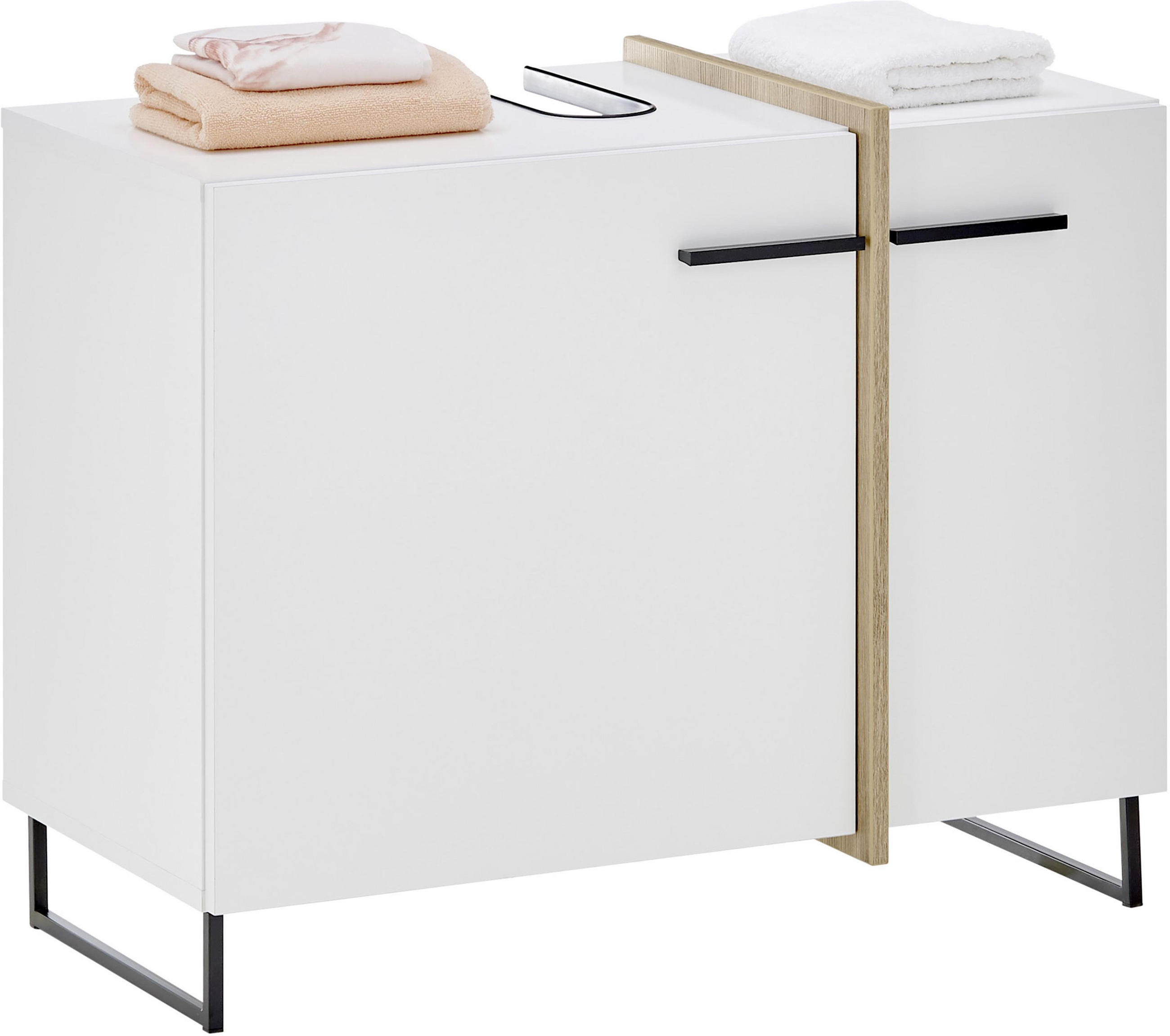 home24 Waschbeckenunterschrank Palermo Weiß, Eiche 80x64x41 cm