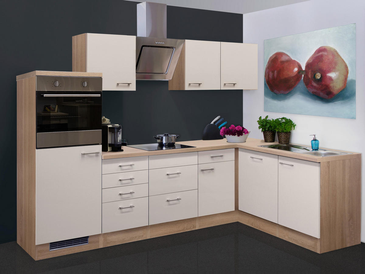 ROHOVÁ KUCHYNĚ NEPAL 280 - Sonoma dub/kašmírová, Moderní, kov/kompozitní dřevo (280/170cm) - FlexWell
