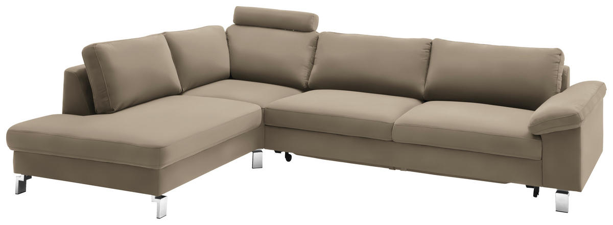 ECKSOFA in Echtleder Hellbraun  - Chromfarben/Hellbraun, Design, Leder/Metall (200/281cm) - Pure Home Lifestyle