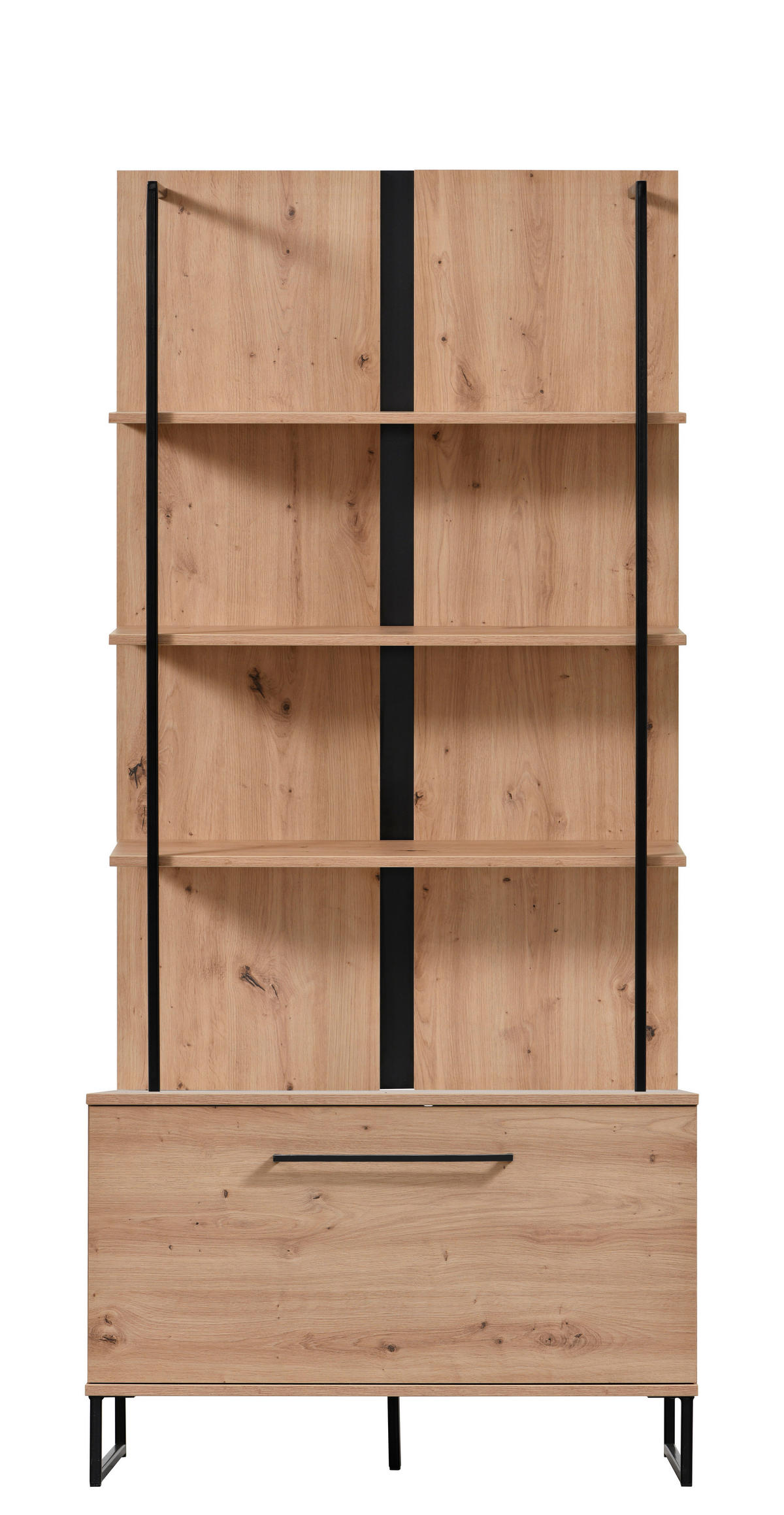 VITRÍNA, čierna, farba duba, 85/191,5/42 cm - čierna/farba duba, Basics, kompozitné drevo (85/191,5/42cm) - Xora