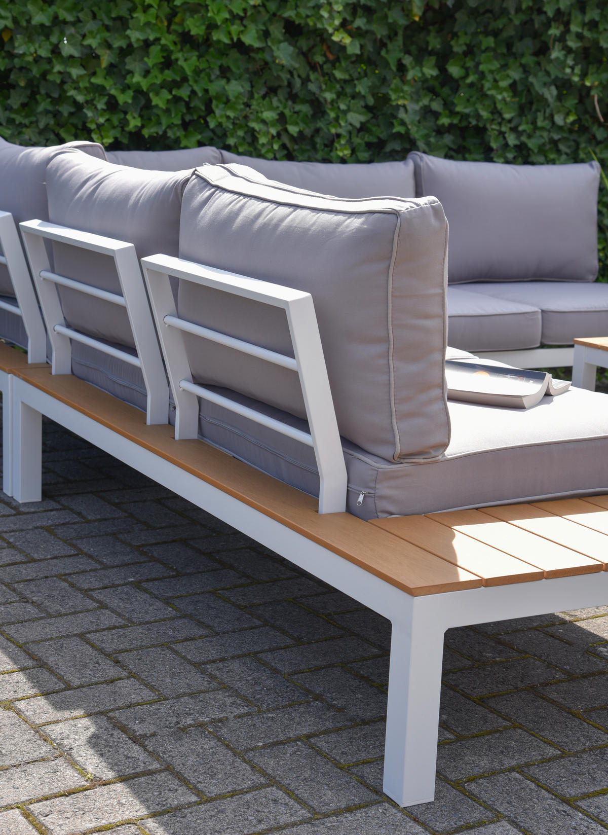 LOUNGEGARNITUR 4-teilig   Aluminium  - Eichefarben/Weiß, Basics, Kunststoff/Textil - Gardenson