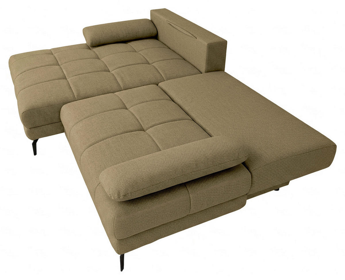 ECKSOFA Olivgrün Struktur Rückenkissen, Bettkasten, Schlaffunktion, Rücken echt, Armteilverstellung, Liegefläche im Originalstoff  - Beige/Schwarz, MODERN, Textil/Metall (181/263cm) - Carryhome