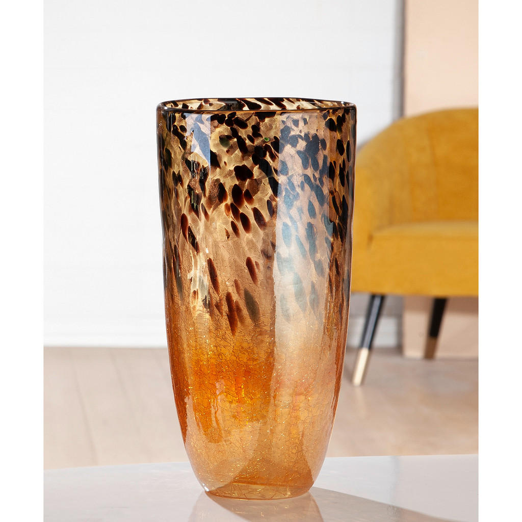 Thumbnail - Xxxl Vase Tiger, Schwarz, Hellbraun, Glas, oval, 18x36.5x18 cm, auch für frische Blumen geeignet, Dekoration, Vasen, Gla...