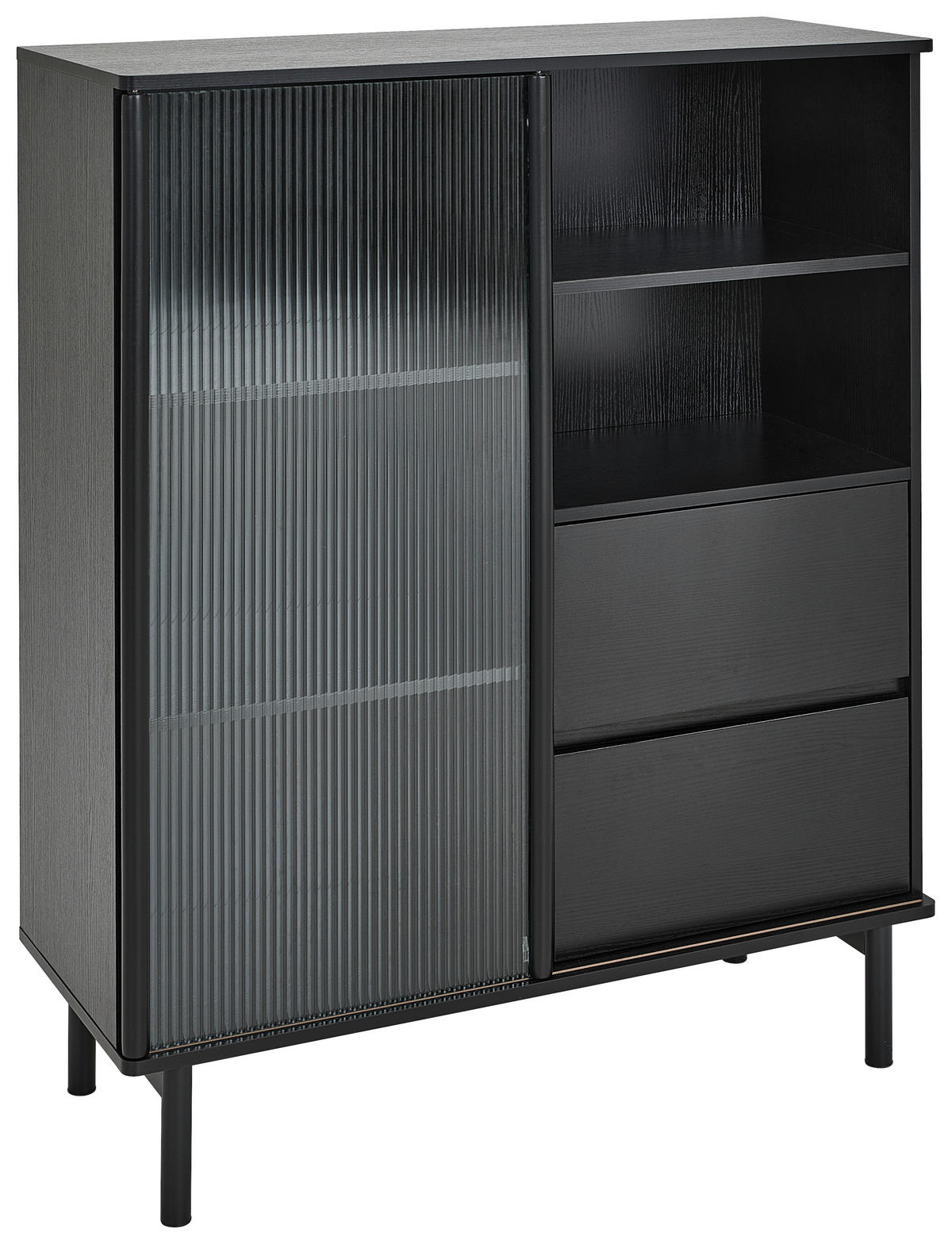 Highboard Nordic  in 100/120/40 cm  - Schwarz, Design, Glas/Holz (100/120/40cm) - MID.YOU