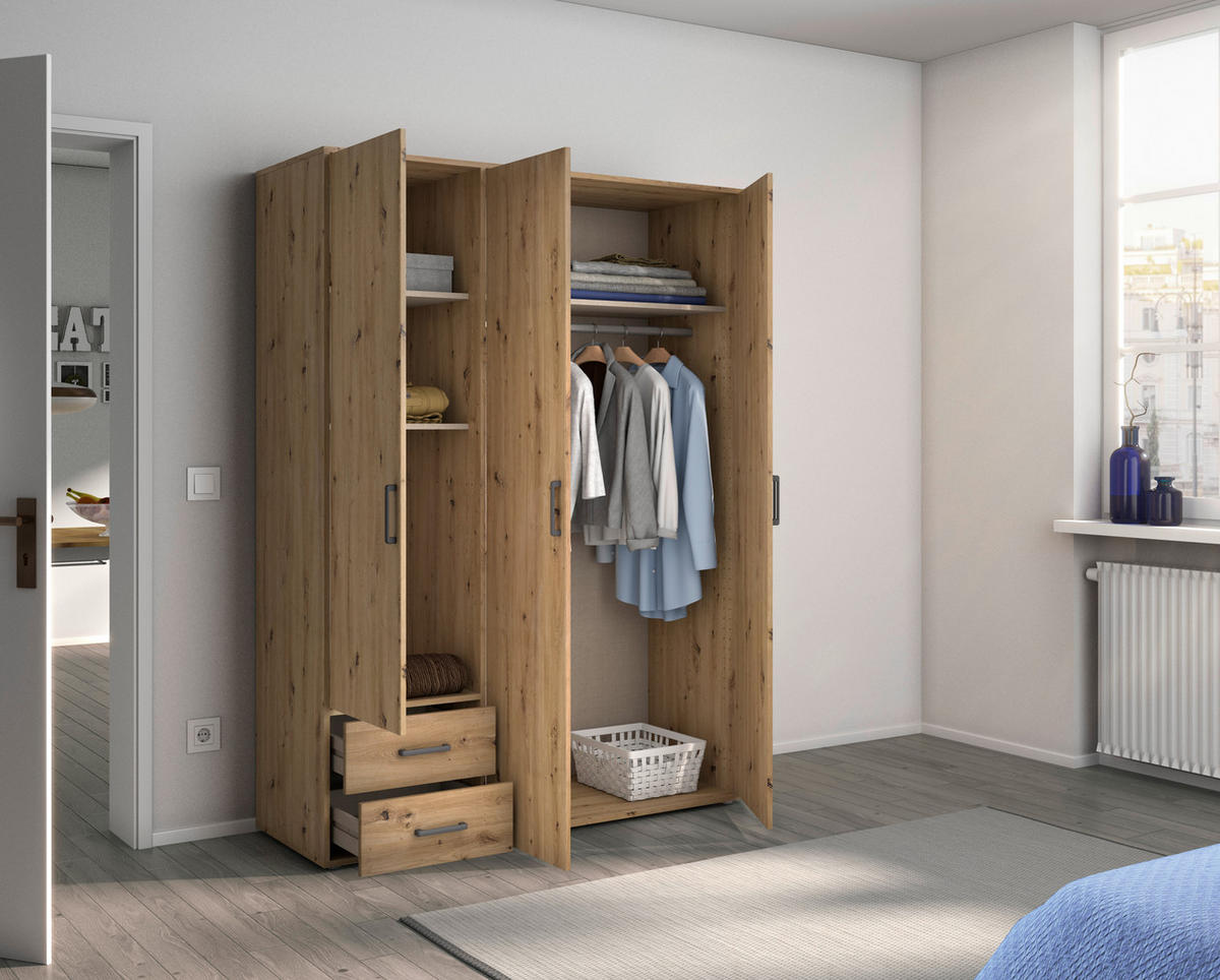 DREHTÜRENSCHRANK in Eiche Artisan  - Eiche Artisan/Grau, Modern, Holzwerkstoff/Kunststoff (140/194/53cm) - Rauch Möbel