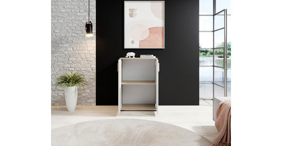 KOMMODE 60/84/35 cm in Weiß, Sonoma Eiche - Silberfarben/Schwarz, KONVENTIONELL, Holzwerkstoff/Kunststoff (60/84/35cm) - Carryhome