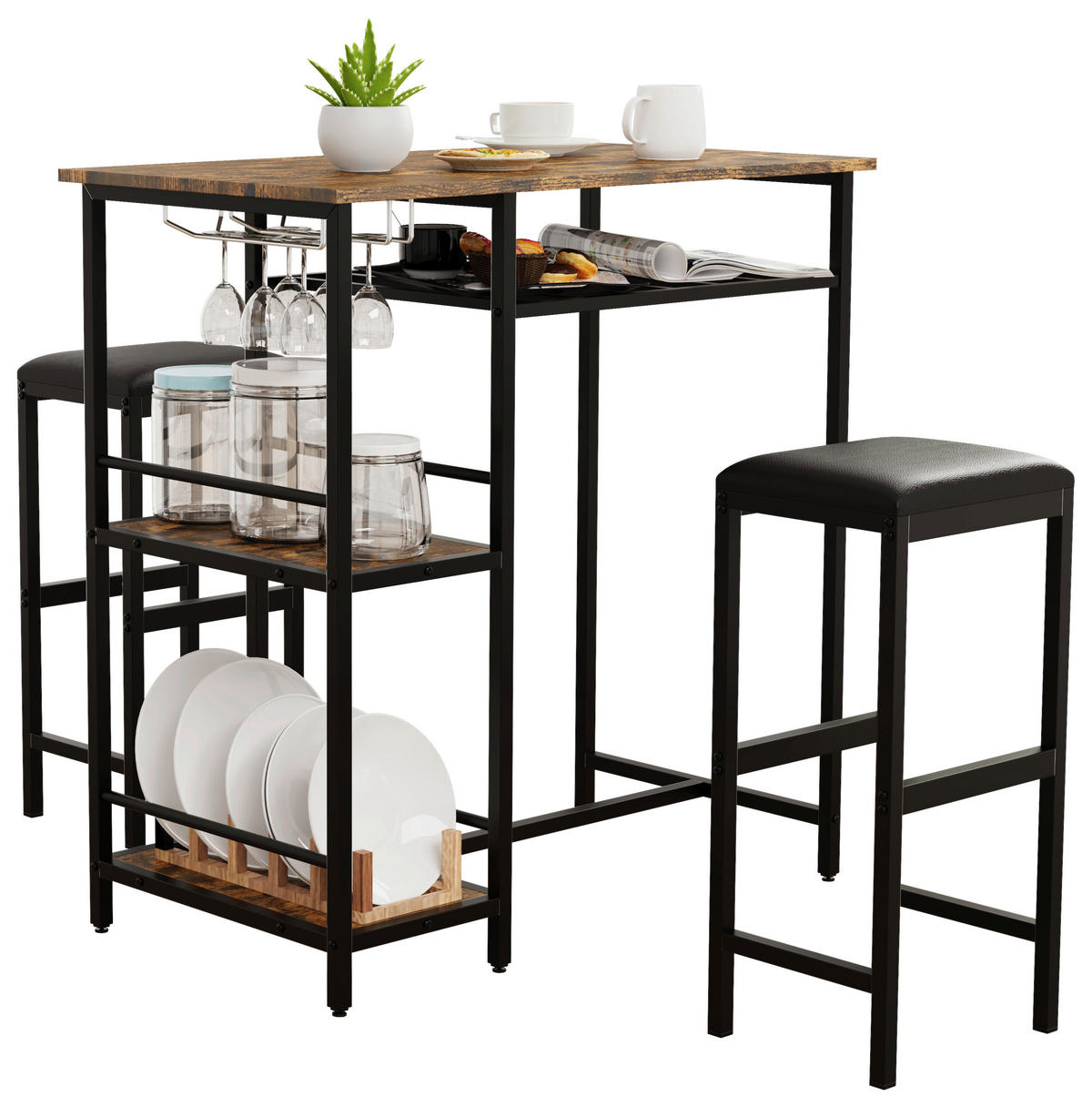 BARTISCH rechteckig Eichefarben, Schwarz  - Eichefarben/Schwarz, Design, Holzwerkstoff/Metall (90/50/93cm) - MID.YOU