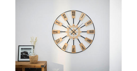 WANDUHR Naturfarben, Schwarz 80,5/80,5/7 cm  - Schwarz/Naturfarben, LIFESTYLE, Holz/Metall (80,5/80,5/7cm) - Landscape