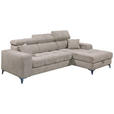ECKSOFA Graubraun Chenille  inkl. Zierkissen, Bettkasten, Rücken echt, Kopfteilverstellung, Sitztiefenverstellung  - Graubraun/Schwarz, KONVENTIONELL, Kunststoff/Textil (268/172cm) - Carryhome