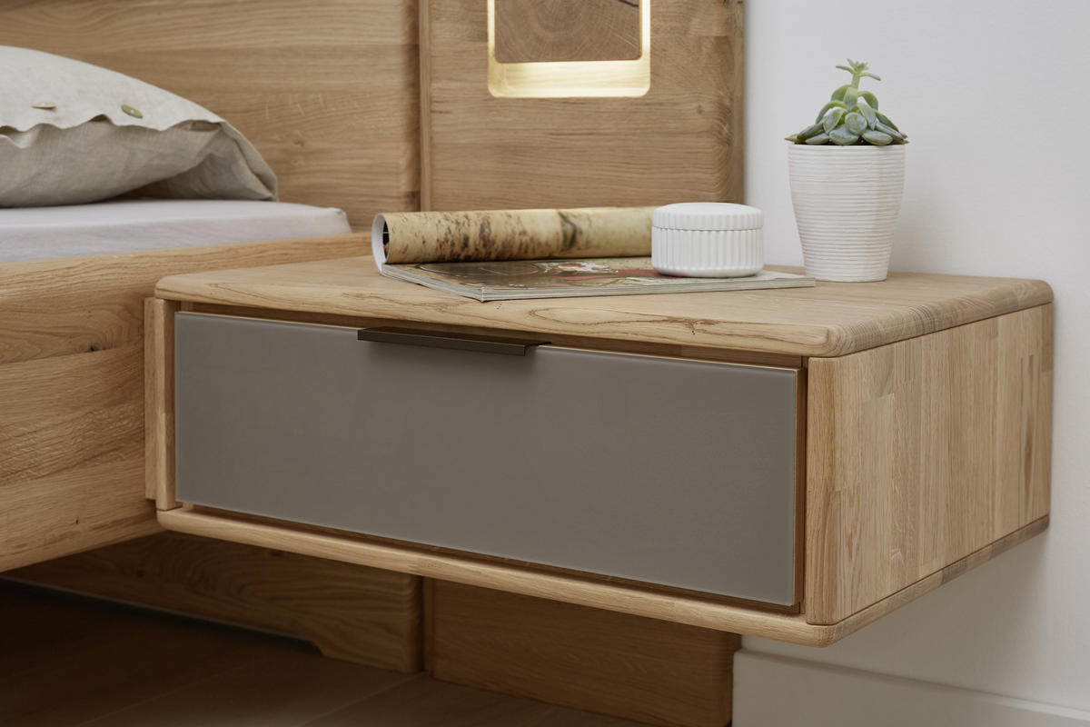 SCHLAFZIMMER Grau, Eichefarben  - Eichefarben/Grau, Design, Glas/Holz (180/200cm) - Valnatura