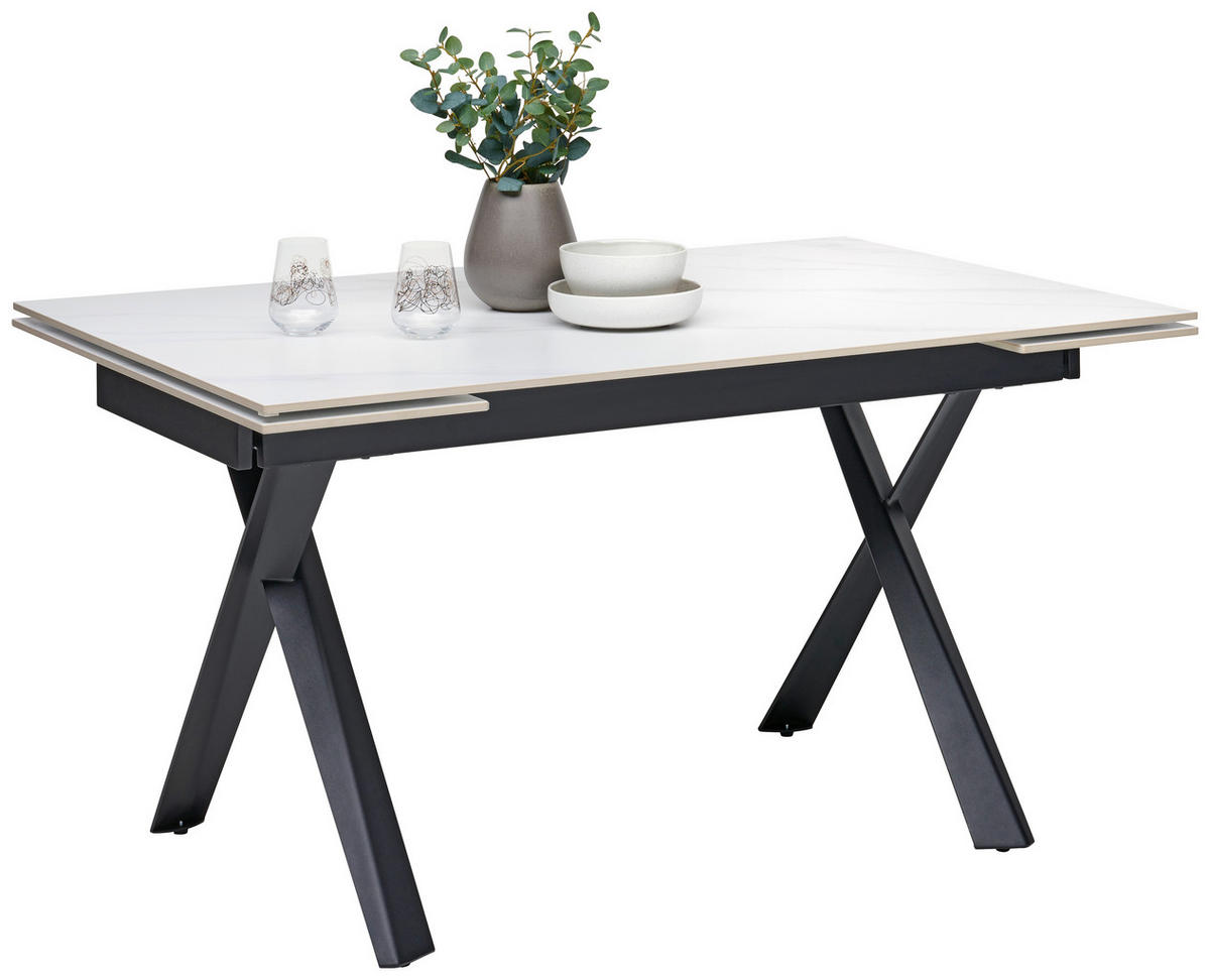 MATBORD svart, vit rektangulär  utdragbar  - vit/svart, Design, metall/keramik (140-200/90/76cm) - Hom`in