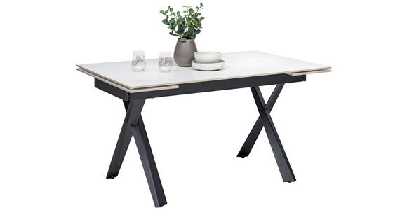 ESSTISCH in Metall, Keramik 140-200/90/76 cm  - Schwarz/Weiß, Design, Keramik/Metall (140-200/90/76cm) - Hom`in